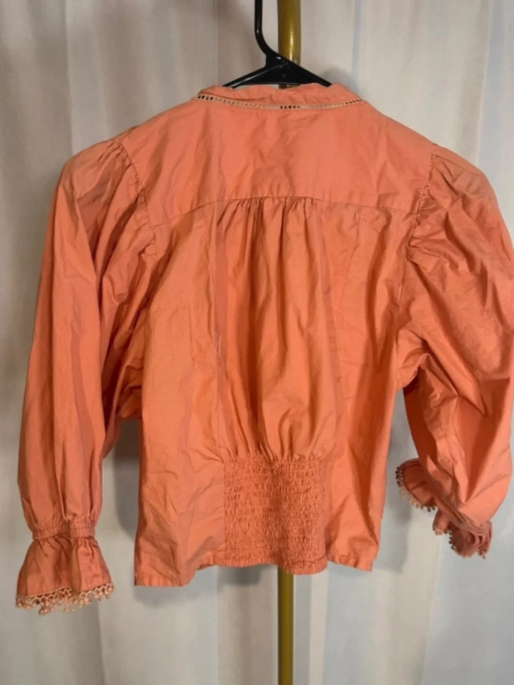 Free People Peach Lace Puff SFree People Peach Lace Puff Sleeve Button Up Blouse